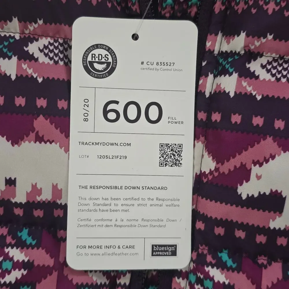 NWT, Lands End Women's 600 Down Puffer Vest Purple Moose Bear, Size Small - Picture 4 of 6
